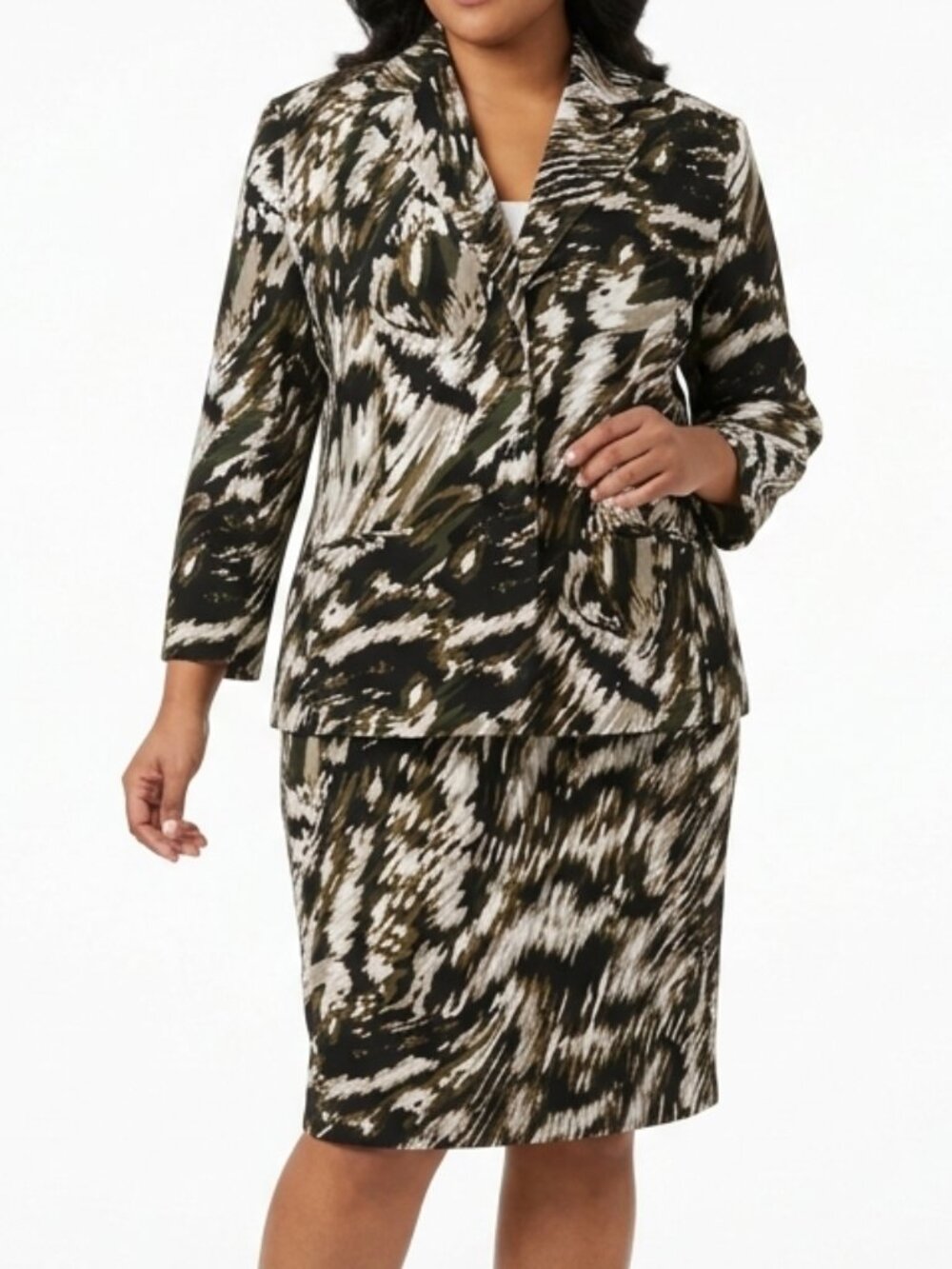 Cleo Abstract Olive Swirl Print Blazer/Skirt Suit- Sz. 18/14